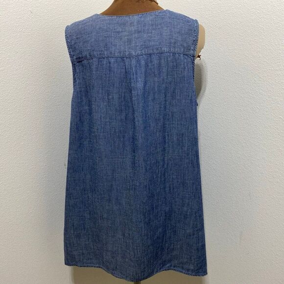 J Jill Large Blue Sleeveless Chambray Linen Blend Shirt Size Large - Picture 6 of 8